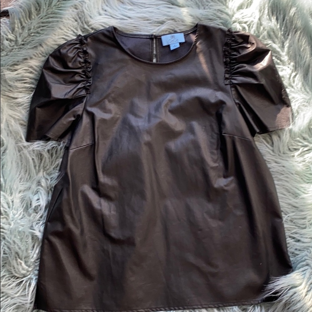 Cece Puff Sleeve Faux Leather Top